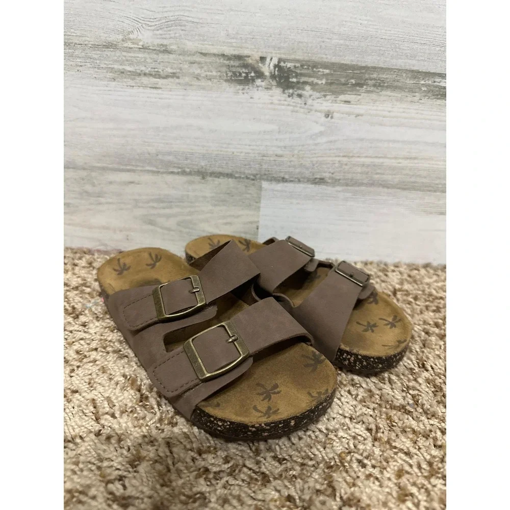 Brown Double Buckle Sandals Kids‎ Youth 1 Brown Slides EUC